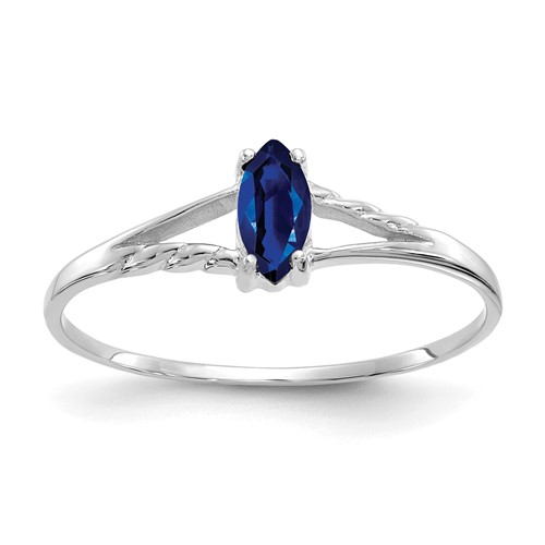 10K White Gold Polished 6x 3mm Marquise Genuine September Sapphire Birthstone Ring, Size 7