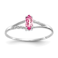 10K White Gold Polished 6x 3mm Marquise Genuine October Pink Tourmaline Birthstone Ring view 1