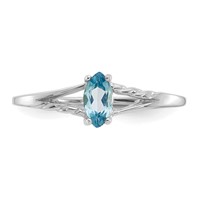 10K White Gold Polished 6x 3mm Marquise Genuine December Blue Topaz Birthstone Ring view 4