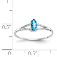 10K White Gold Polished 6x 3mm Marquise Genuine December Blue Topaz Birthstone Ring view 5