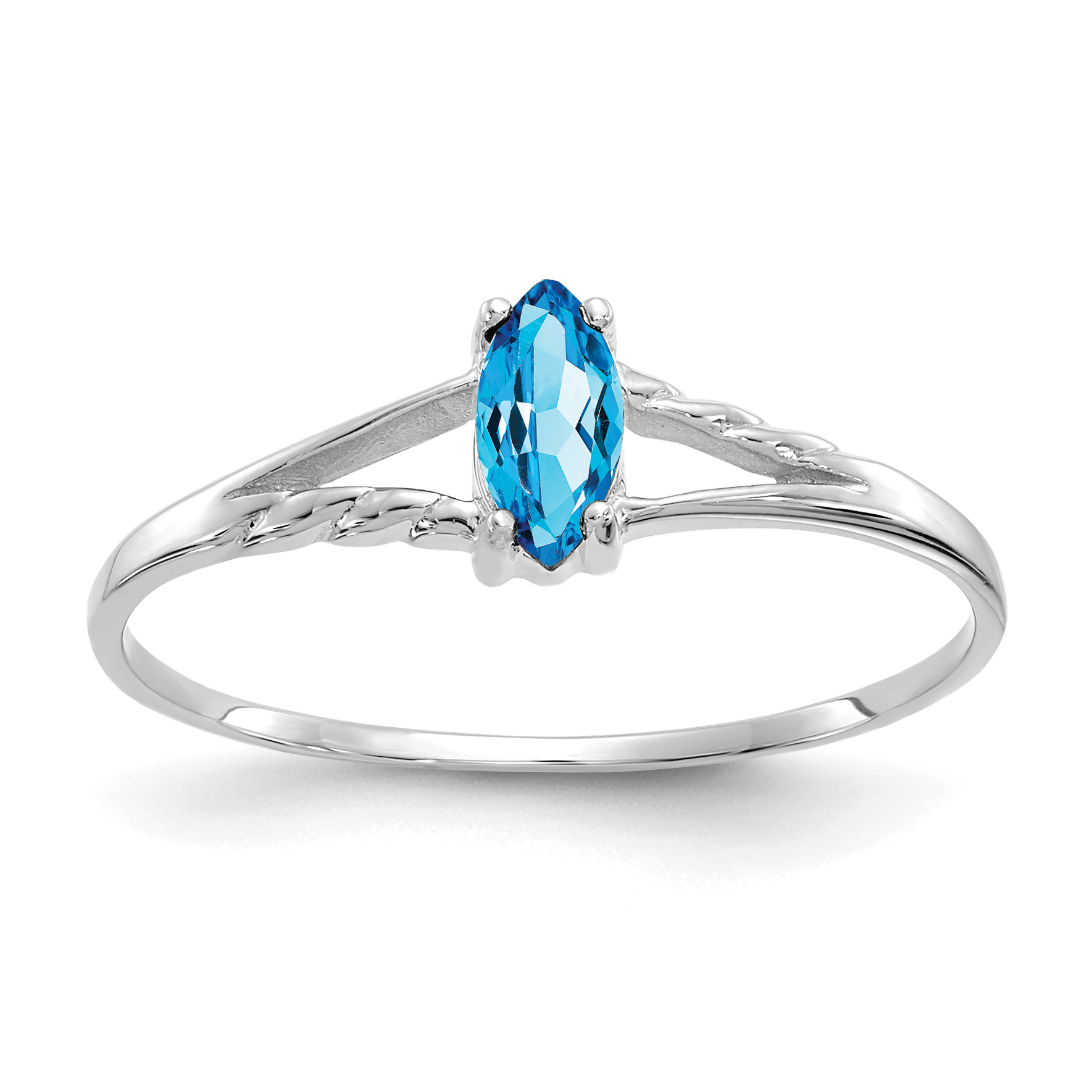 10k White Gold Polished Genuine Blue Topaz Birthstone Ring (10XBR201)