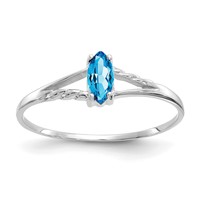 10K White Gold Polished 6x 3mm Marquise Genuine December Blue Topaz Birthstone Ring view 1