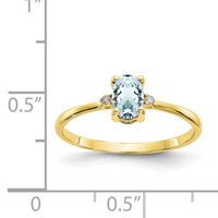 10K Yellow Gold Polished 6x 4mm Oval Genuine March Aquamarine and Diamond Birthstone Ring view 5