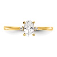10K Yellow Gold Polished 6x 4mm Oval Genuine April White Topaz and Diamond Birthstone Ring view 4