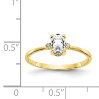 10K Yellow Gold Polished 6x 4mm Oval Genuine April White Topaz and Diamond Birthstone Ring view 5