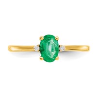 10K Yellow Gold Polished 6x 4mm Oval Genuine May Emerald and Diamond Birthstone Ring view 4