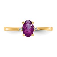 10K Yellow Gold Polished 6x 4mm Oval Genuine June Rhodolite Garnet and Diamond Birthstone Ring view 4