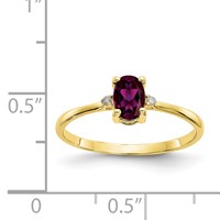 10K Yellow Gold Polished 6x 4mm Oval Genuine June Rhodolite Garnet and Diamond Birthstone Ring view 5