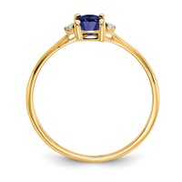 10K Yellow Gold Polished 6x 4mm Oval Genuine September Sapphire and Diamond Birthstone Ring view 2
