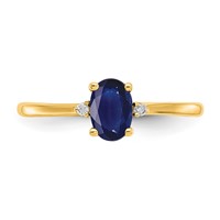 10K Yellow Gold Polished 6x 4mm Oval Genuine September Sapphire and Diamond Birthstone Ring view 4