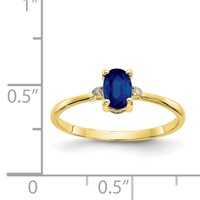 10K Yellow Gold Polished 6x 4mm Oval Genuine September Sapphire and Diamond Birthstone Ring view 5
