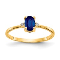 10K Yellow Gold Polished 6x 4mm Oval Genuine September Sapphire and Diamond Birthstone Ring view 1