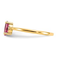 10K Yellow Gold Polished 6x 4mm Oval Genuine October Pink Tourmaline and Diamond Birthstone Ring view 3