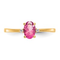 10K Yellow Gold Polished 6x 4mm Oval Genuine October Pink Tourmaline and Diamond Birthstone Ring view 4