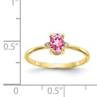 10K Yellow Gold Polished 6x 4mm Oval Genuine October Pink Tourmaline and Diamond Birthstone Ring view 5