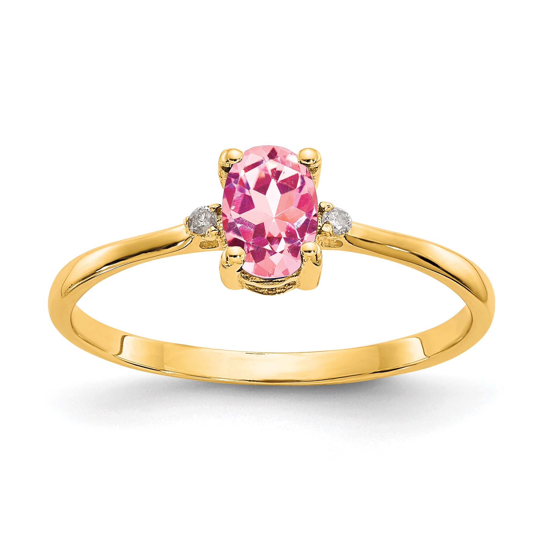 10k Polished Genuine Diamond & Pink Tourmaline Birthstone Ring (10XBR211)
