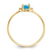 10K Yellow Gold Polished 6x 4mm Oval Genuine December Blue Topaz and Diamond Birthstone Ring view 2