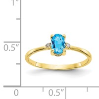 10K Yellow Gold Polished 6x 4mm Oval Genuine December Blue Topaz and Diamond Birthstone Ring view 5
