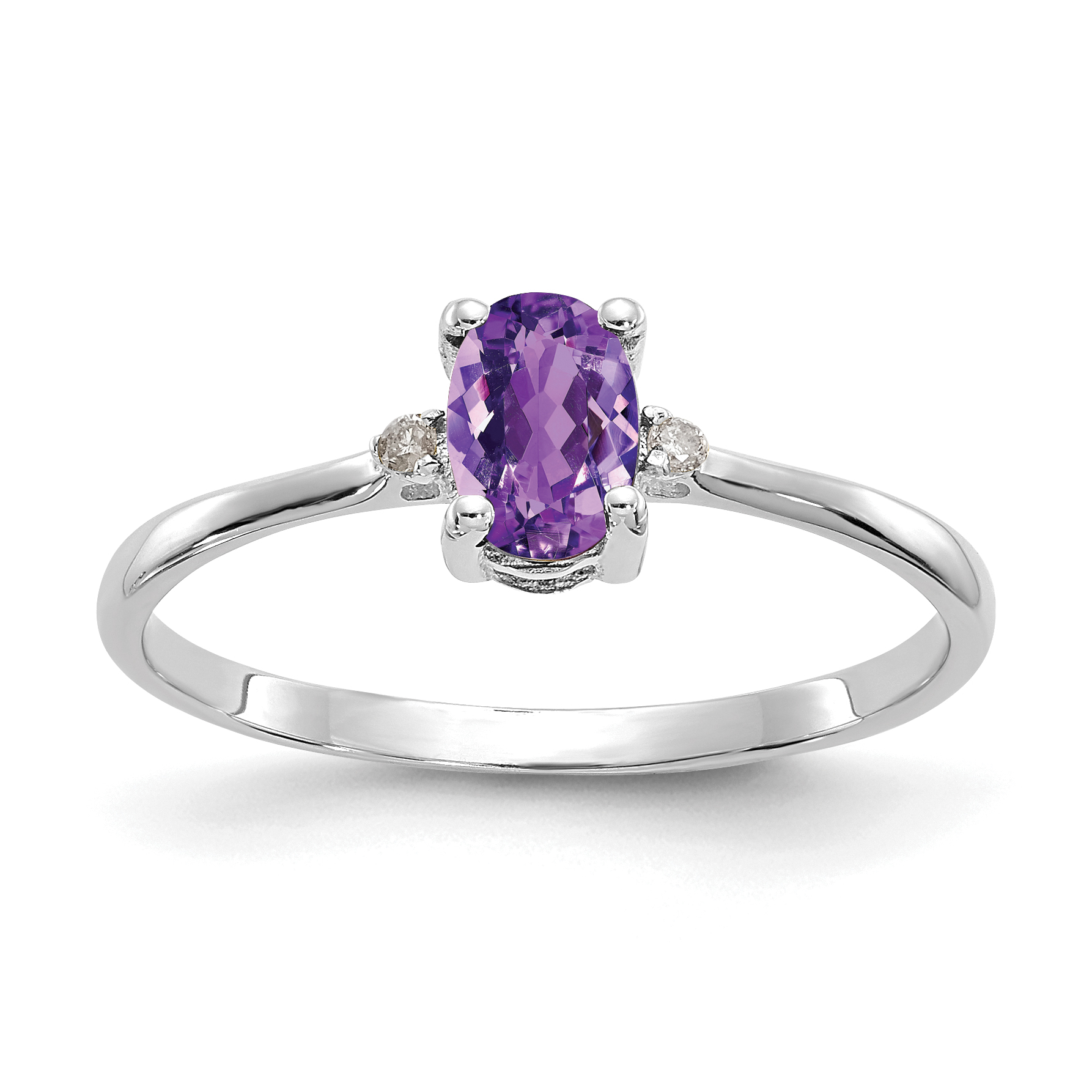 10k White Gold Polished Genuine Diamond & Amethyst Birthstone Ring (10XBR215)