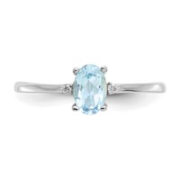 10K White Gold Polished 6x 4mm Oval Genuine March Aquamarine and Diamond Birthstone Ring view 4