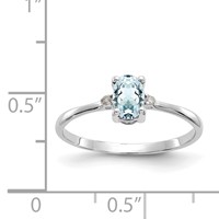 10K White Gold Polished 6x 4mm Oval Genuine March Aquamarine and Diamond Birthstone Ring view 5