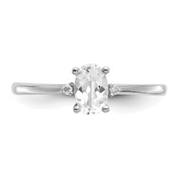 10K White Gold Polished 6x 4mm Oval Genuine April White Topaz and Diamond Birthstone Ring view 4