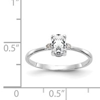 10K White Gold Polished 6x 4mm Oval Genuine April White Topaz and Diamond Birthstone Ring view 5