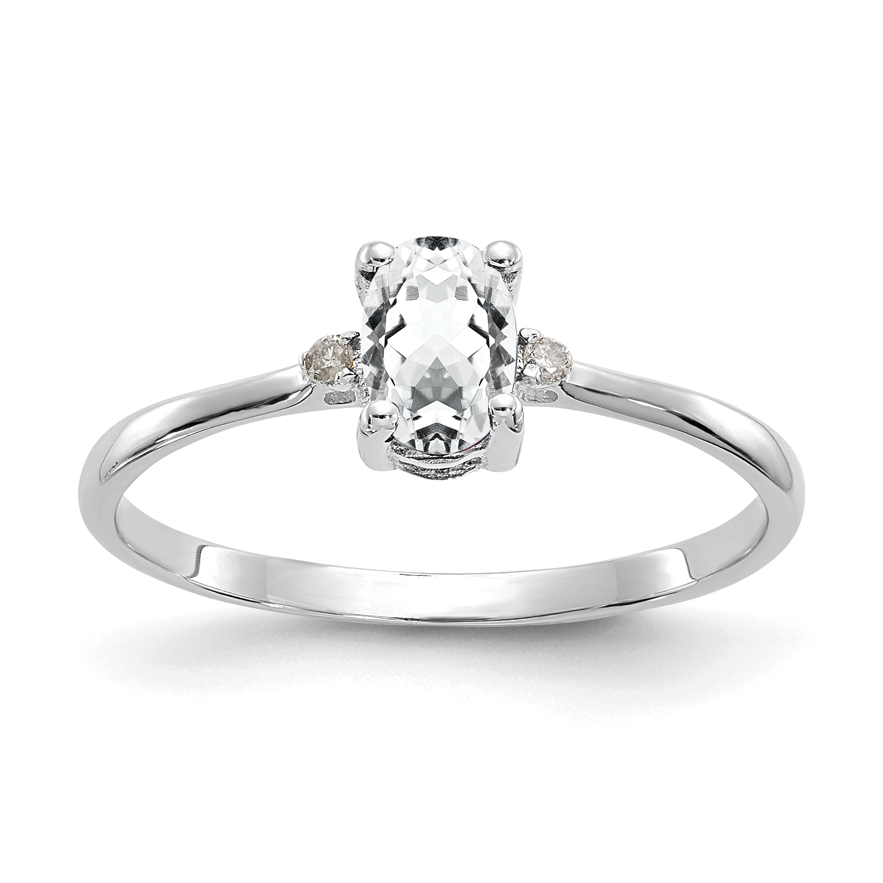 10k White Gold Polished GenuineDiamond/White Topaz Birthstone Ring (10XBR217)