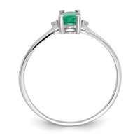 10K White Gold Polished 6x 4mm Oval Genuine May Emerald and Diamond Birthstone Ring view 2