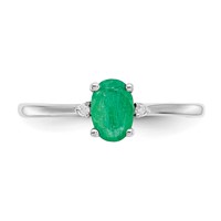 10K White Gold Polished 6x 4mm Oval Genuine May Emerald and Diamond Birthstone Ring view 4