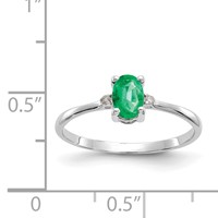 10K White Gold Polished 6x 4mm Oval Genuine May Emerald and Diamond Birthstone Ring view 5