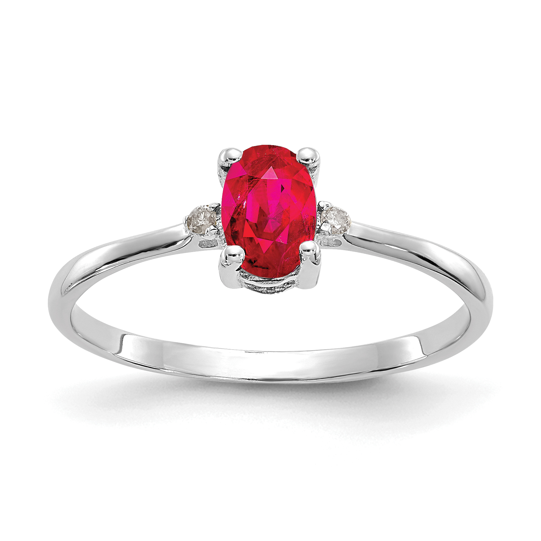 10k White Gold Polished Genuine Diamond & Ruby Birthstone Ring (10XBR220)