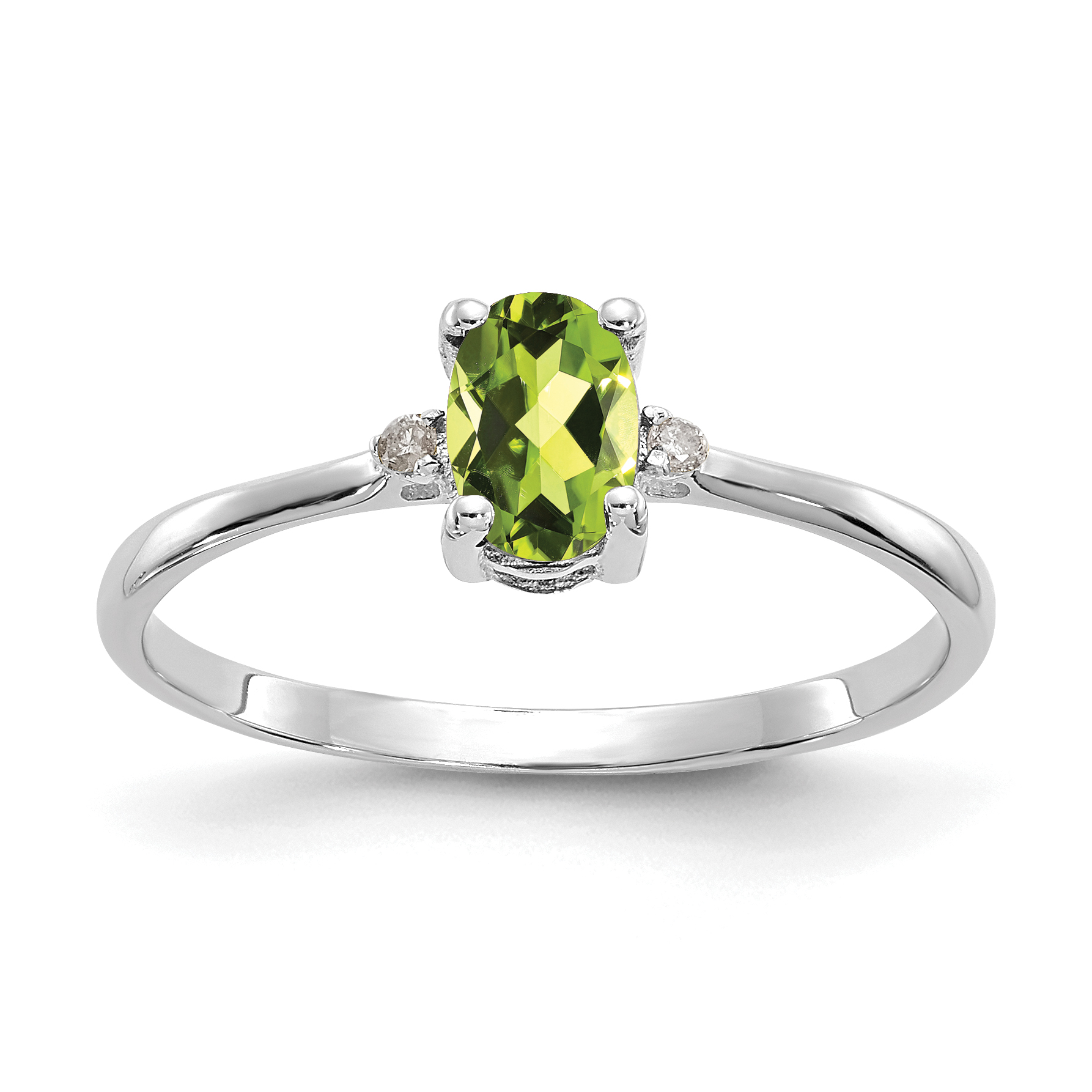 10k White Gold Polished Genuine Diamond & Peridot Birthstone Ring (10XBR221)