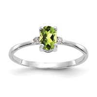 10K White Gold Polished 6x 4mm Oval Genuine August Peridot and Diamond Birthstone Ring view 1