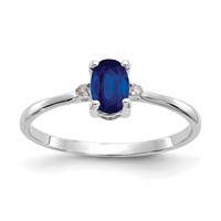 10K White Gold Polished 6x 4mm Oval Genuine September Sapphire and Diamond Birthstone Ring view 1