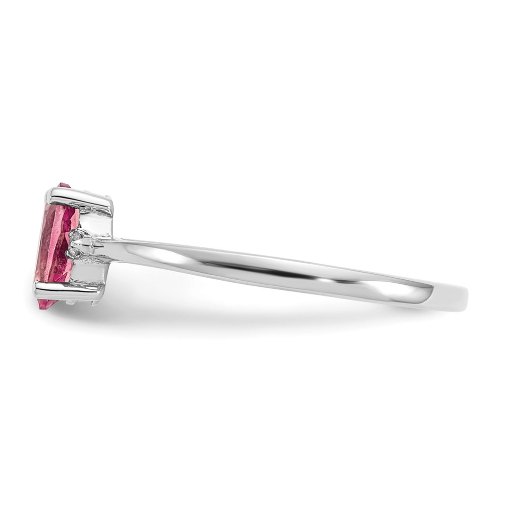 10k White Gold Polished Genuine Dia/Pink Tourmaline Birthstone Ring (10XBR223)