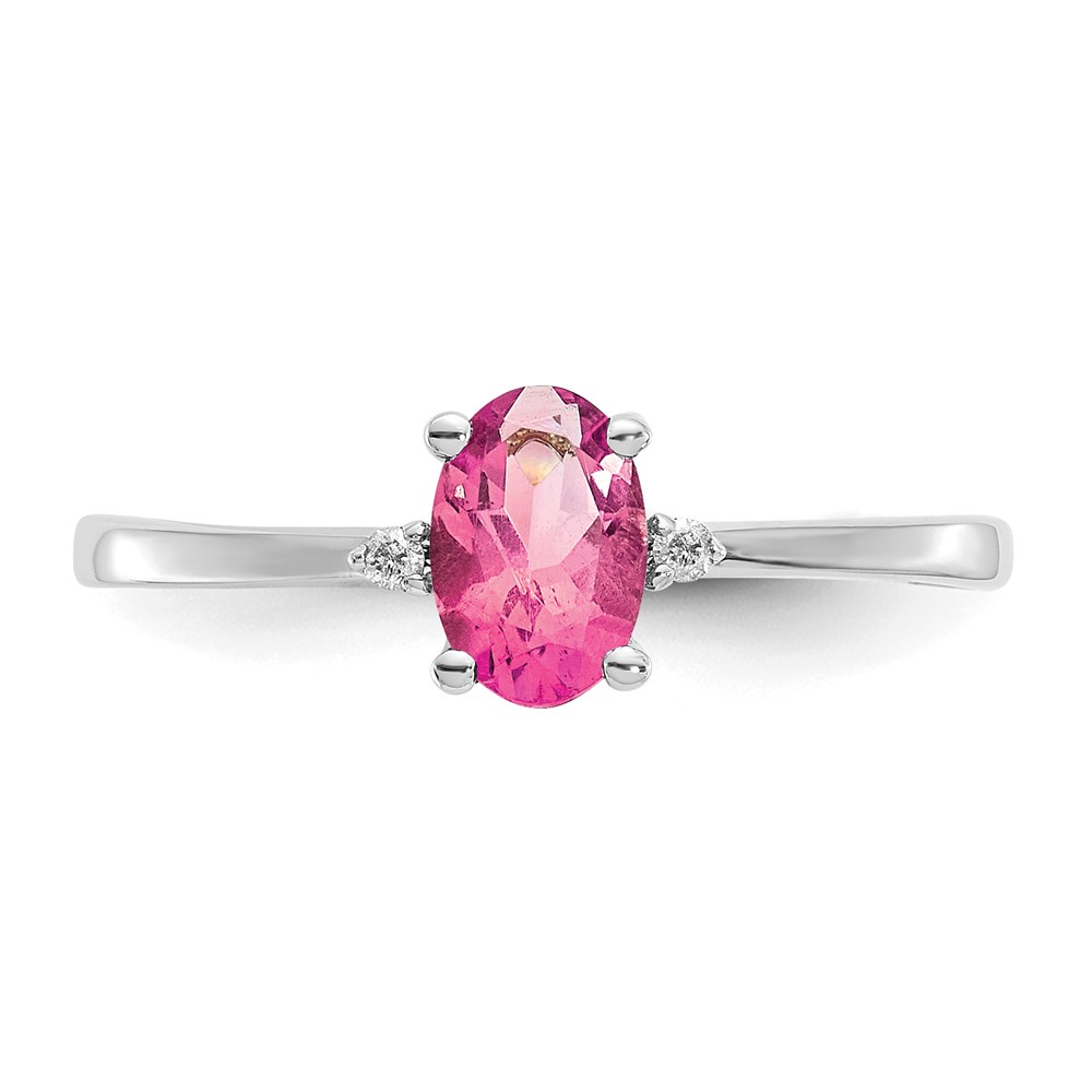 10k White Gold Polished Genuine Dia/Pink Tourmaline Birthstone Ring (10XBR223)