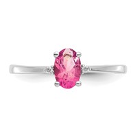10K White Gold Polished 6x 4mm Oval Genuine October Pink Tourmaline and Diamond Birthstone Ring view 4