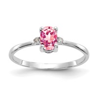 10K White Gold Polished 6x 4mm Oval Genuine October Pink Tourmaline and Diamond Birthstone Ring view 1