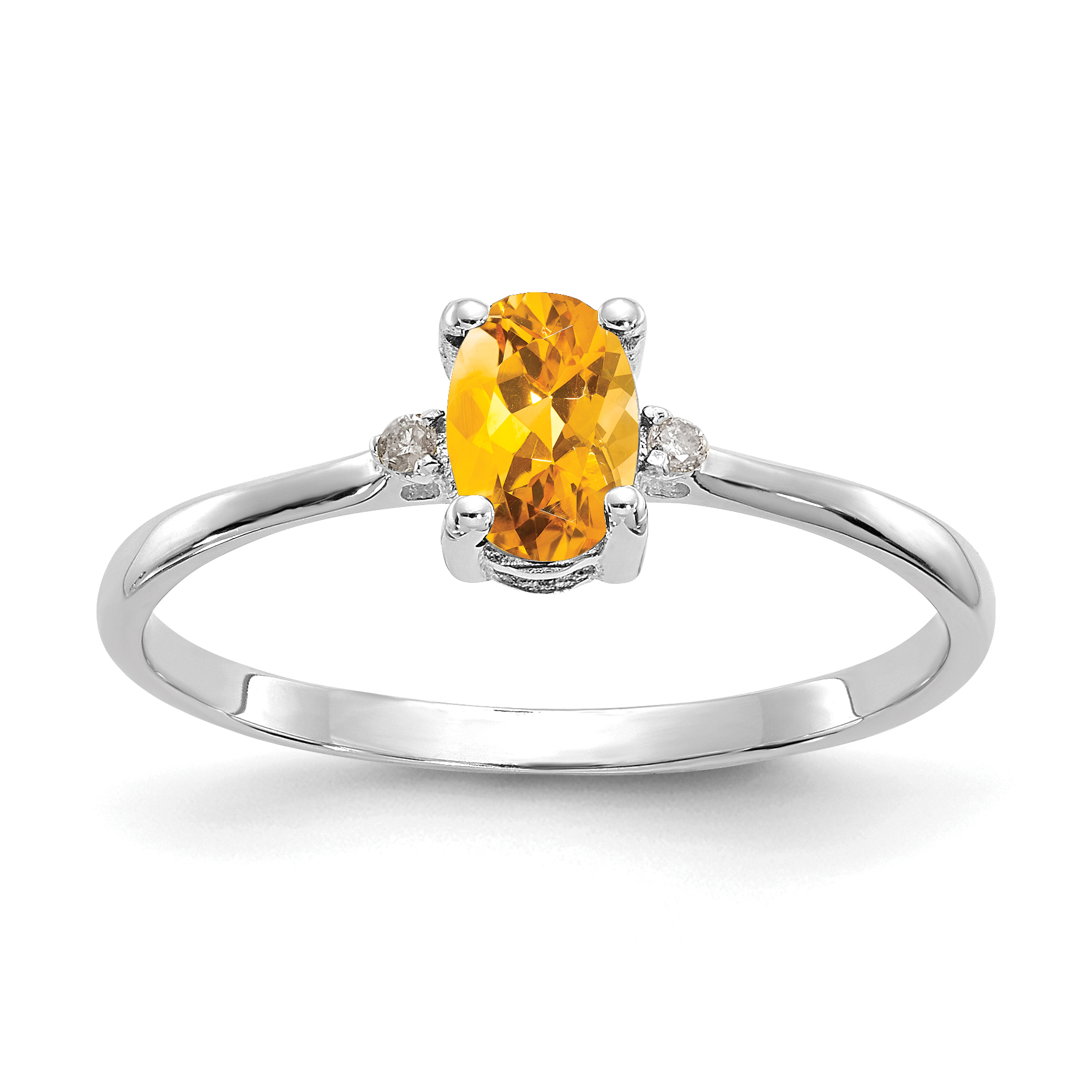 10k White Gold Polished Genuine Diamond/Citrine Birthstone Ring (10XBR224)