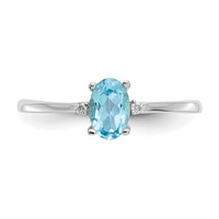 10K White Gold Polished 6x 4mm Oval Genuine December Blue Topaz and Diamond Birthstone Ring view 4