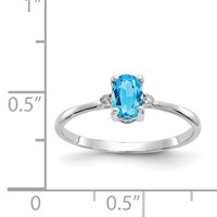 10K White Gold Polished 6x 4mm Oval Genuine December Blue Topaz and Diamond Birthstone Ring view 5