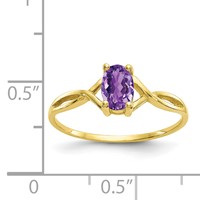 10K Yellow Gold Polished 6x 4mm Oval Genuine February Amethyst Birthstone Ring view 4