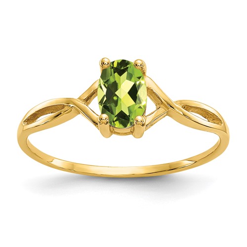 10K Yellow Gold Polished 6x 4mm Oval Genuine August Peridot Birthstone Ring, Size 7