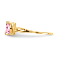 10K Yellow Gold Polished 6x 4mm Oval Genuine October Pink Tourmaline Birthstone Ring view 3