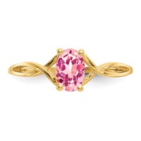 10K Yellow Gold Polished 6x 4mm Oval Genuine October Pink Tourmaline Birthstone Ring view 5