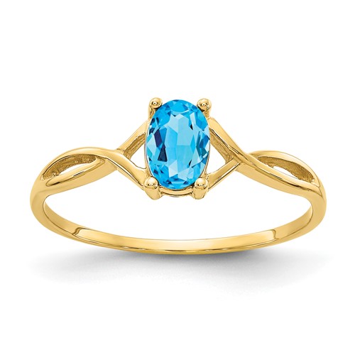 10K Yellow Gold Polished 6x 4mm Oval Genuine December Blue Topaz Birthstone Ring, Size 7