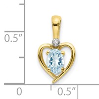 10K Yellow Gold Diamond and Oval Aquamarine Heart Pendant view 3
