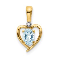 10K Yellow Gold Diamond and Oval Aquamarine Heart Pendant view 1