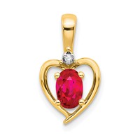 10K Yellow Gold 0.50 Point Diamond and Oval Ruby Heart Pendant view 1